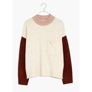Madewell Redmond Mockneck Pocket Sweater in Colorblock XS Cream Pink Wool EUC